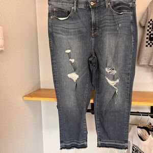 Torrid Blue Cropped Distressed Denim Pants